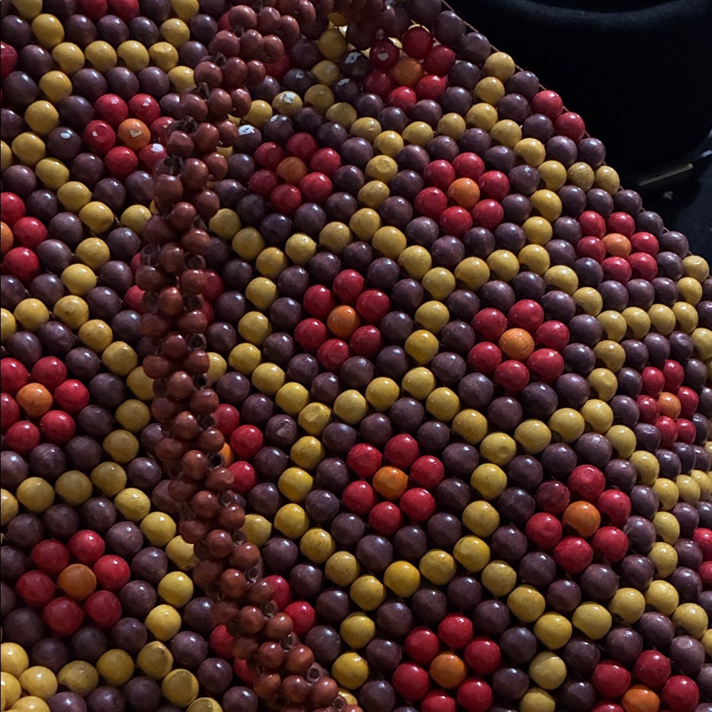Wooden breaded handbag Vintage Czech style geometric pattern purse